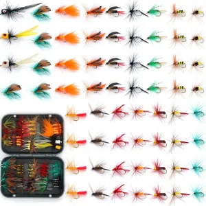 𝗘𝗫𝗔𝗨𝗥𝗔𝗙𝗘𝗟𝗜𝗦 Fishing Gear Fishing Lure 64/100/120PCS Flying Flies kit Dry Wet Flies Tackle Box Fly FishingLures for Bass Salmon Trout Freshwater Walleye Steelhead Bonefish Tarpon Saltwater