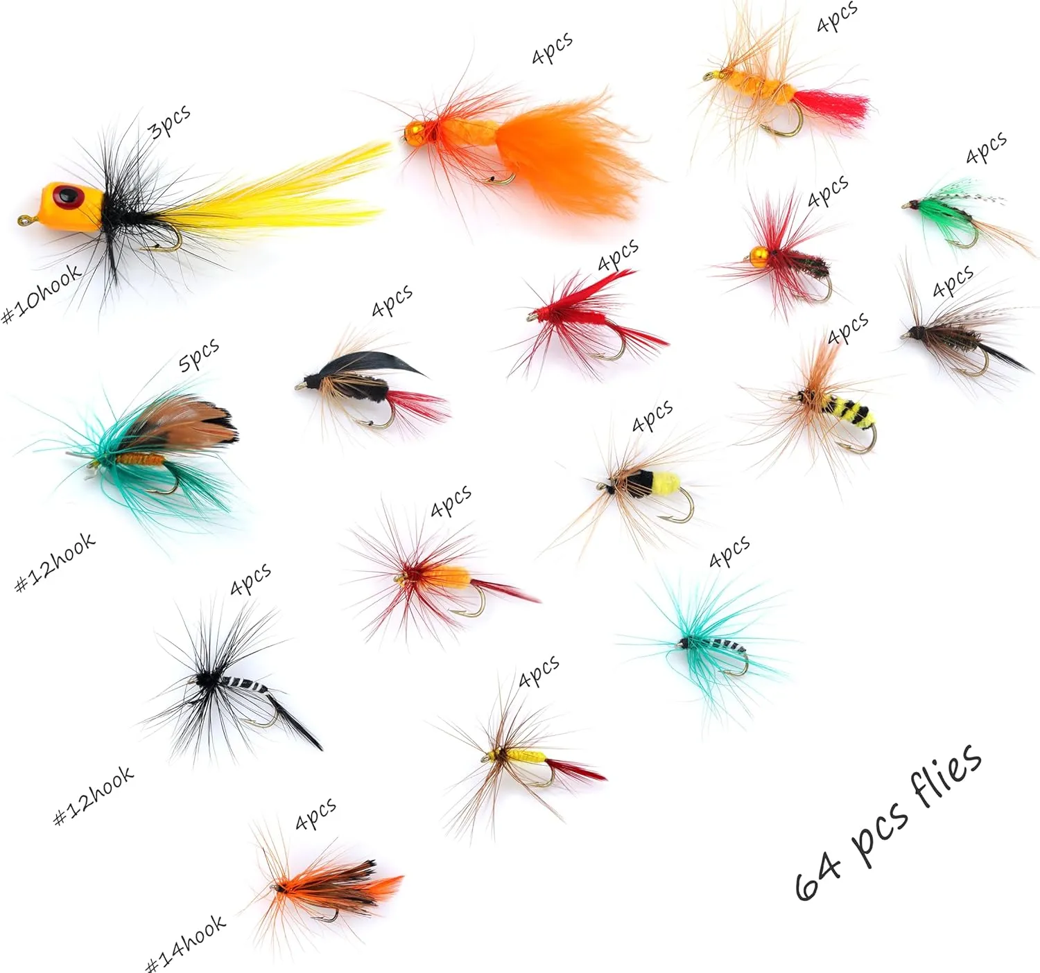𝗘𝗫𝗔𝗨𝗥𝗔𝗙𝗘𝗟𝗜𝗦 Fishing Gear Fishing Lure 64/100/120PCS Flying Flies kit Dry Wet Flies Tackle Box Fly FishingLures for Bass Salmon Trout Freshwater Walleye Steelhead Bonefish Tarpon Saltwater