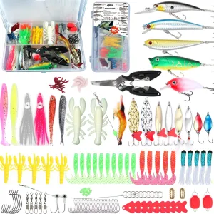 𝗘𝗫𝗔𝗨𝗥𝗔𝗙𝗘𝗟𝗜𝗦 Fishing Gear Fishing Lures Kit 142pcsTackle Box Included Crankbaits, Spoon Pliers Hooks Jigs Weights and Other Accessories Swimbait Lure Gear Kit Gifts Bass Lure Freshwater
