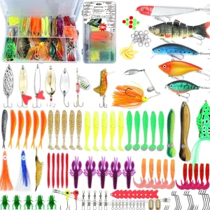 𝗘𝗫𝗔𝗨𝗥𝗔𝗙𝗘𝗟𝗜𝗦 Fishing Gear FishingLures Tackle Box Bass Kit Animated Lure,Crankbaits Spinnerbaits,Soft Plastic Worms Topwater Lures Hooks Saltwater Freshwater Bass Trout Salmon