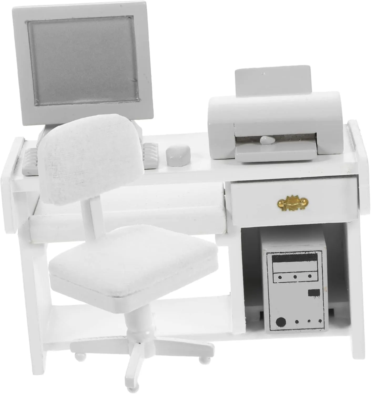 1 Set Dollhouse Furniture Model with Computer Mouse Keyboard and Printer Cute Miniature Office Decoration for Play and Micro Scene Design
