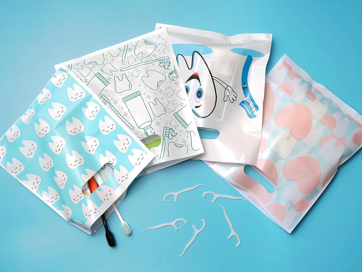 100 Pcs Dental Bags, 9 x 8 Inches Tooth Patient Care Goodie Bags, for Dental Clinics, Schools and Patient Use (Style 3)
