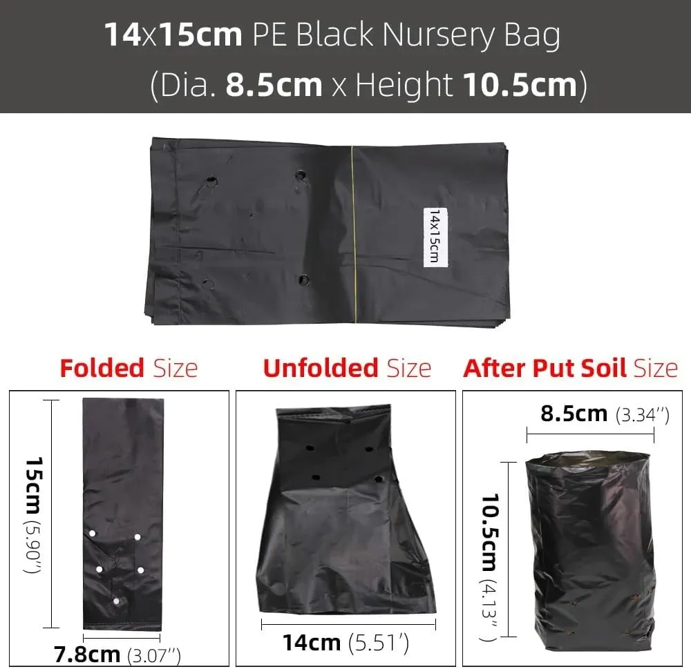 100/200pcs Black Nursery Grow Bags, Thickened Plastic Nursery Bags, Gardening Seed Plant Bags, Plant Grow Bags with Pores(200pcs,14x15cm)