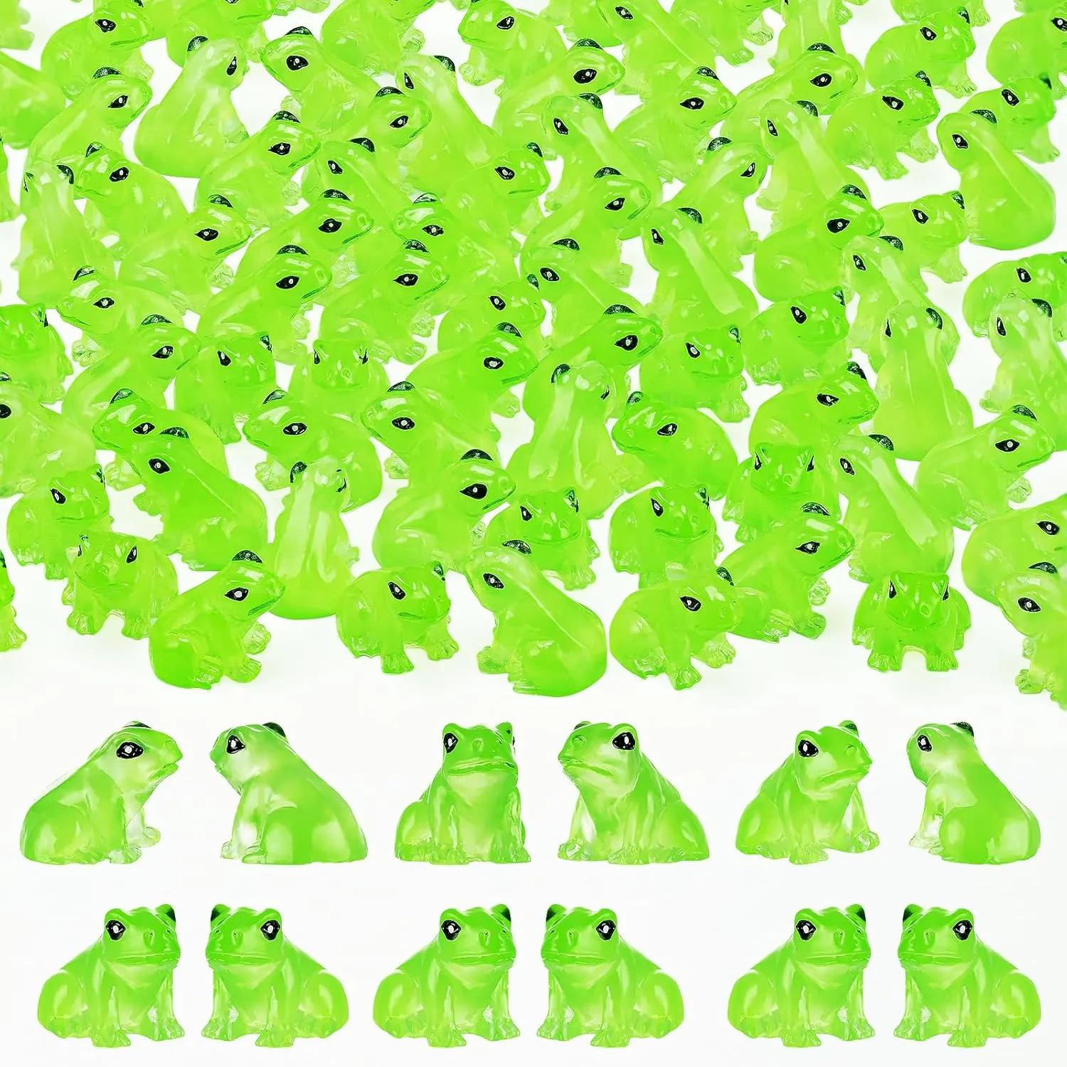 104PCS Luminous Mini Resin Frogs Green Frogs Figurines Miniature Glow in The Dark, Cute Tiny Frogs for Micro Moss Landscape Dollhoues Terrarium Aquariums Cake Decor Hidden Games