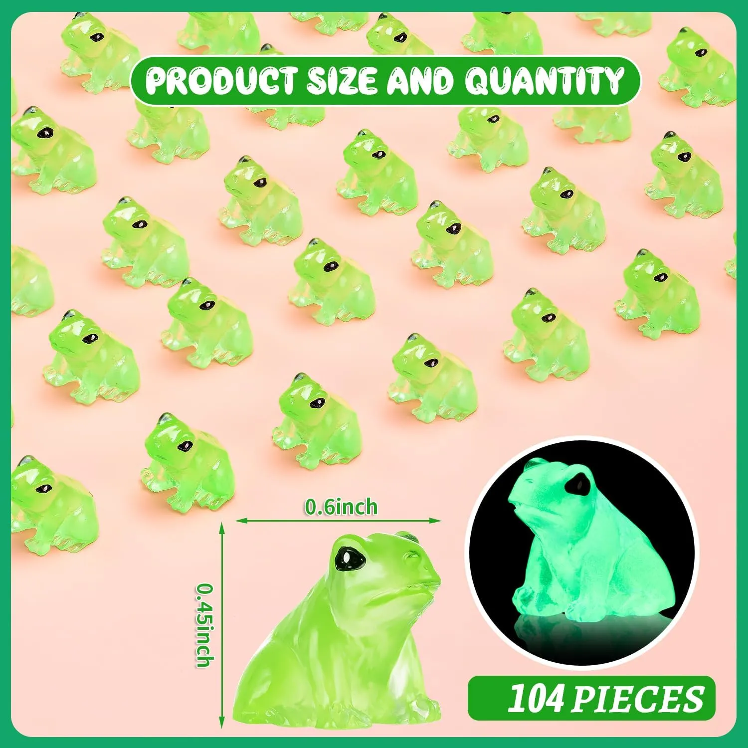 104PCS Luminous Mini Resin Frogs Green Frogs Figurines Miniature Glow in The Dark, Cute Tiny Frogs for Micro Moss Landscape Dollhoues Terrarium Aquariums Cake Decor Hidden Games
