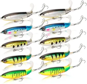 10pcs Topwater Fishing Lures Kit Floating Lures with Rotating Propeller Tail for Splashing Action Bass and Trout Fishing Lures for Freshwater and Saltwater