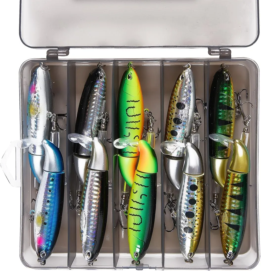 10pcs Topwater Fishing Lures Kit Floating Lures with Rotating Propeller Tail for Splashing Action Bass and Trout Fishing Lures for Freshwater and Saltwater