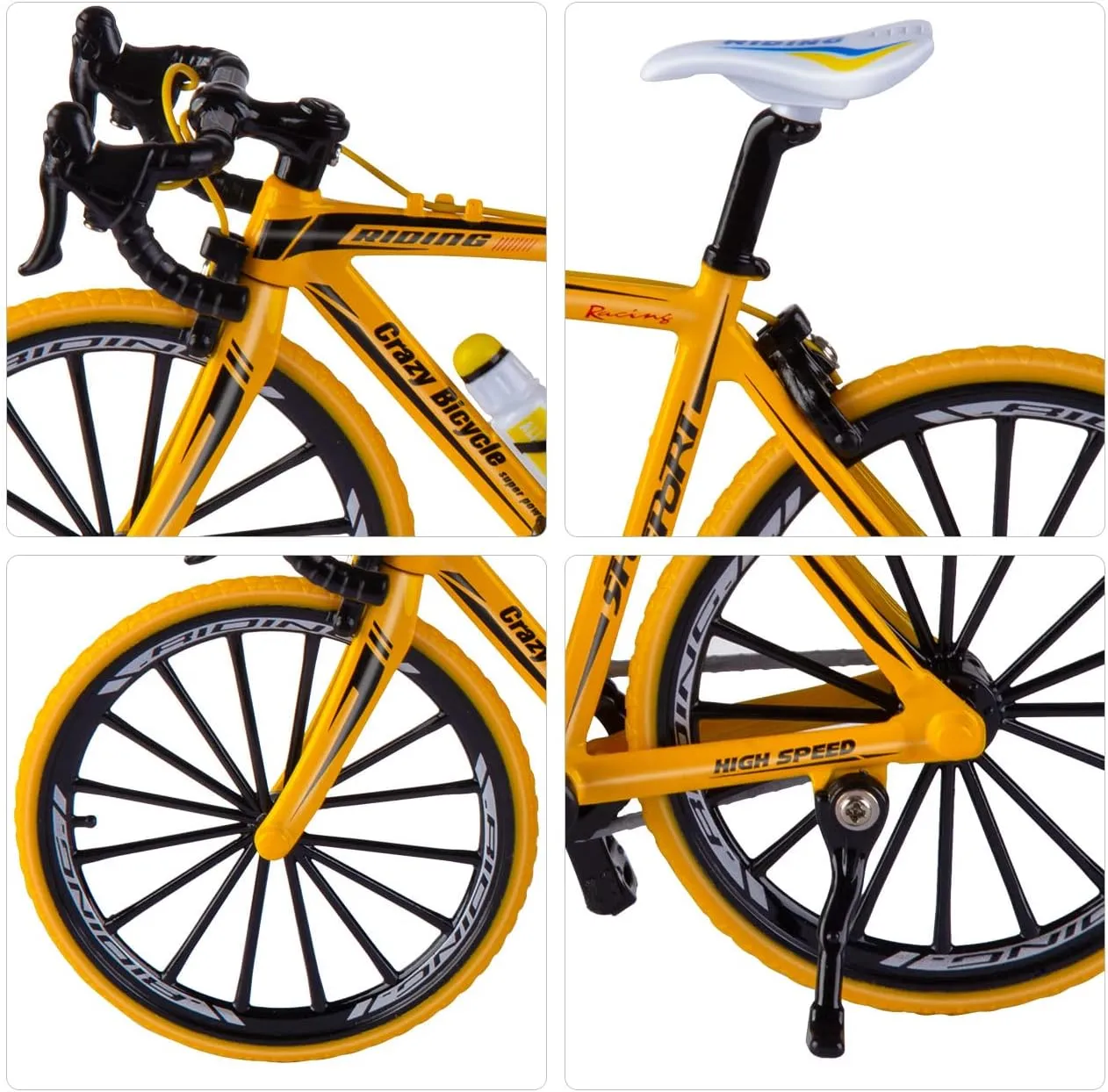1:10 Scale Die-Cast Alloy Mini Mountain Bike Bicycle Model Toy Desktop Decoration Crafts for Cycling Lovers Bike Racers Athletes Children Boys and Girls (Yellow)