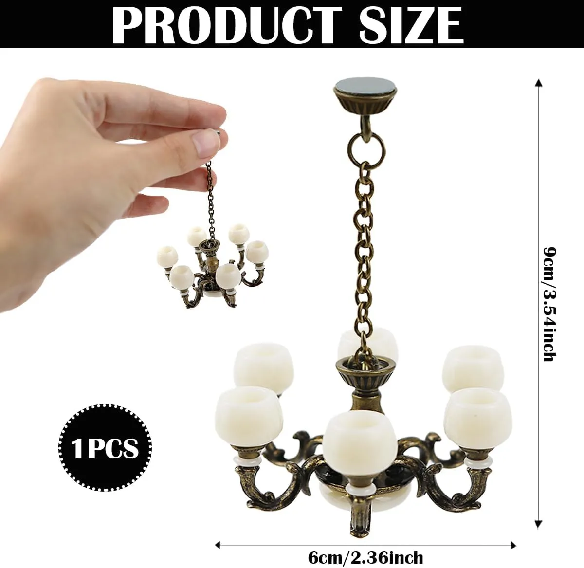 1:12 Dollhouse Ceiling Lamp Model, Miniature Chandelier Lamp, Mini Ceiling Lamp for Dollhouse (Bronze)