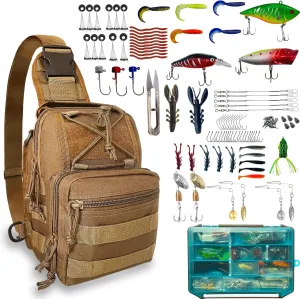 112 Pcs Fishing Backpack with Tackle Boxes Fishing Gear Equipment Kit Backpack Fishing Sling Tackle Bag Included Lures Hooks Sinkers Fishing Tools Accessories Kit for Fishing Lovers