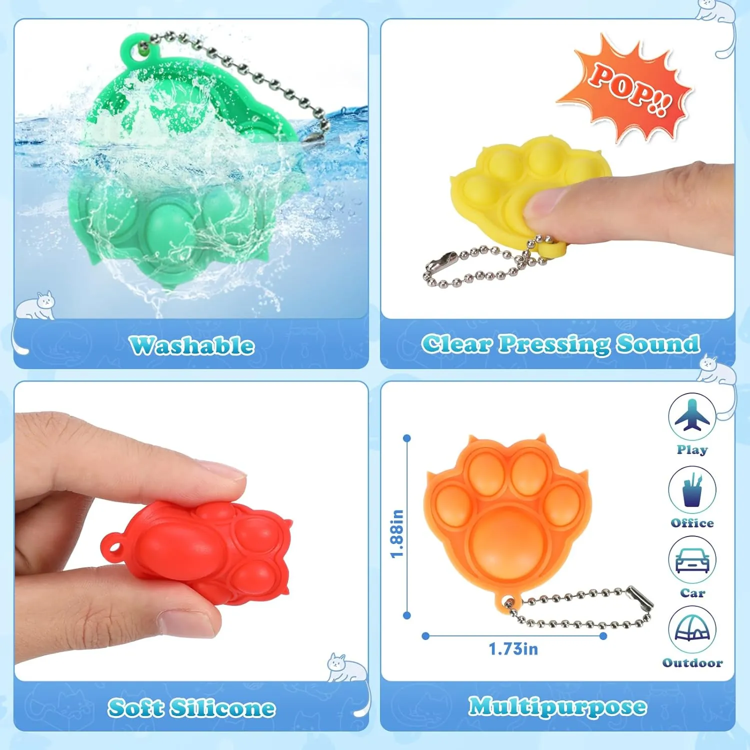 112pcs Mini Pop Fidget Toys Pack Party Favors, Silicone Cat Squeeze Pop and Pop Bracelet it Bubble Fidget Bulk Sensory Toys, Party Bag Fillers for Kids