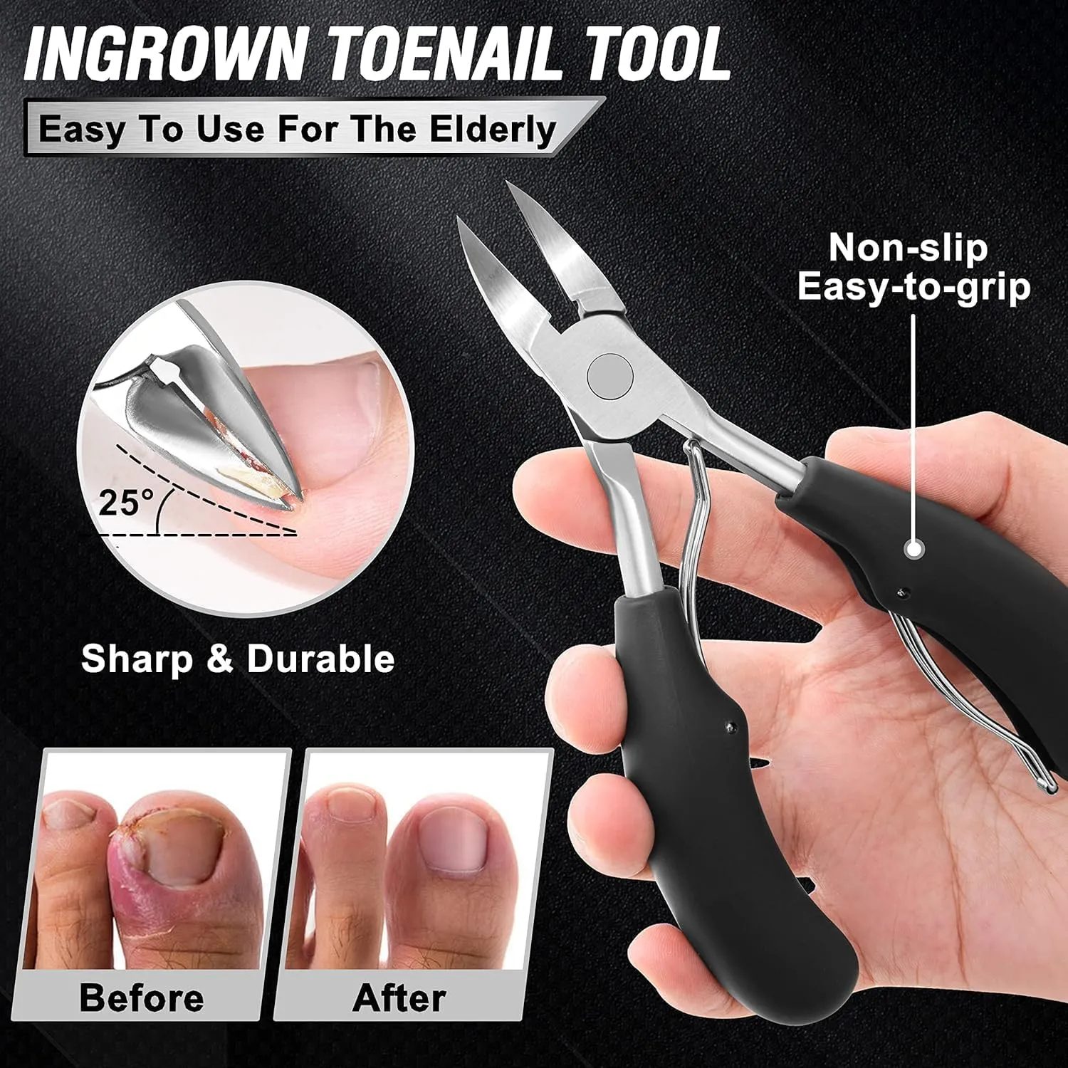 11pcs Ingrown Toenail Clipper Nail Cutter,Multifunctional Stainless Steel Nail Clipper,Adult Thick Nails Travel Grooming Kit Manicure & Pedicure Set Personal Care Tools (black)