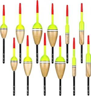 12 Pcs Fishing Float Slip Bobber Wood Fishing Stick Slip Balsa Bobber in 6 Size for Crappie Bluegill Trout Bass Panfish Catfish Walleye Tackle Accessories