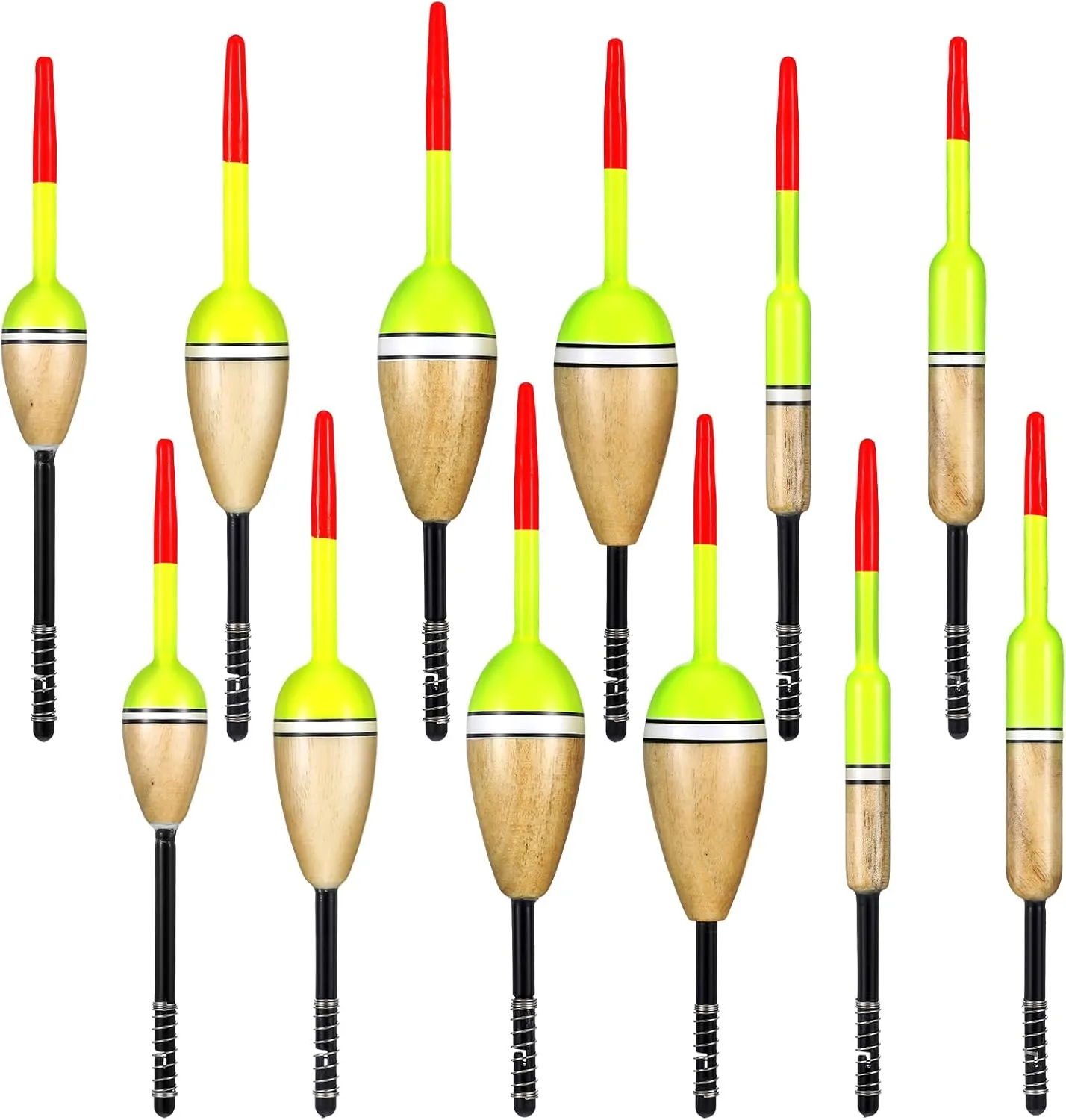 12 Pcs Fishing Float Slip Bobber Wood Fishing Stick Slip Balsa Bobber in 6 Size for Crappie Bluegill Trout Bass Panfish Catfish Walleye Tackle Accessories