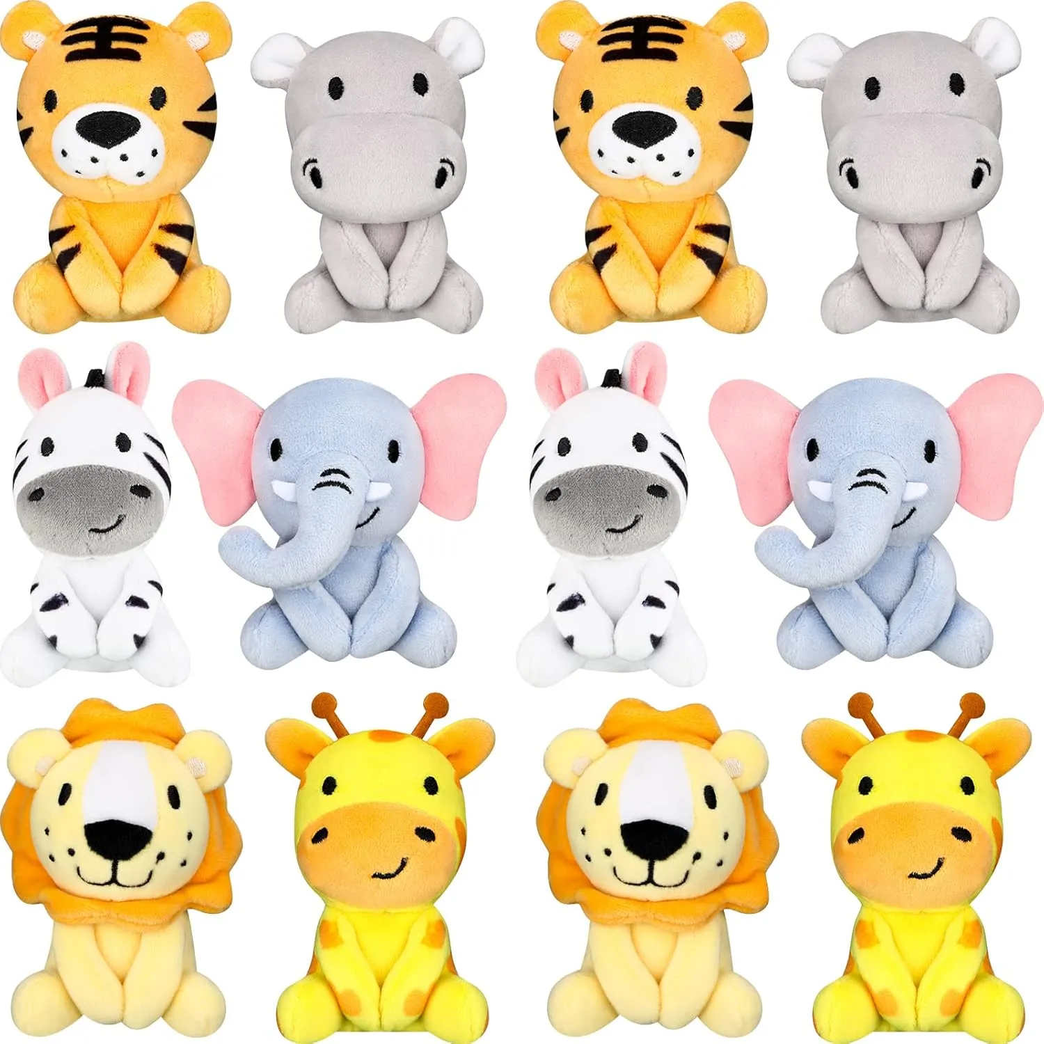 12 Pcs Mini Safari Stuffed Animals Bulk 4" Jungle Plush Stuffed Animals Toys Giraffe Tiger Elephant Zebra Lion Forest Animals Keychains for Baby Shower Birthday Party Centerpiece Classroom