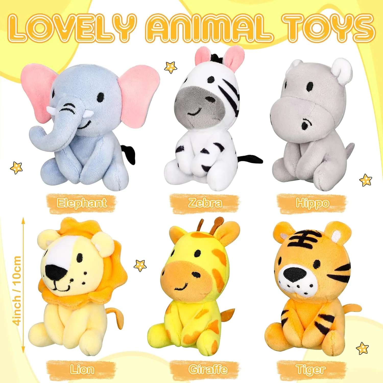 12 Pcs Mini Safari Stuffed Animals Bulk 4" Jungle Plush Stuffed Animals Toys Giraffe Tiger Elephant Zebra Lion Forest Animals Keychains for Baby Shower Birthday Party Centerpiece Classroom