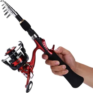 1.25m/1.6m Ice Fishing Rod and Closed Face Spinning Fishing Reel Combo Fishing Tackle Set Telescopic Rod for Child (Black Rod and Reel)
