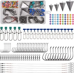 135pcs Surf Fishing Tackle Kit Surf Fishing Rigs Fish Finder Rig Live Bait Rigs Kit Include Pyramid Sinkers Fishing Leaders Sinker Sliders Fishing Hooks Swivels Beach Surf Saltwater Fishing Tackle