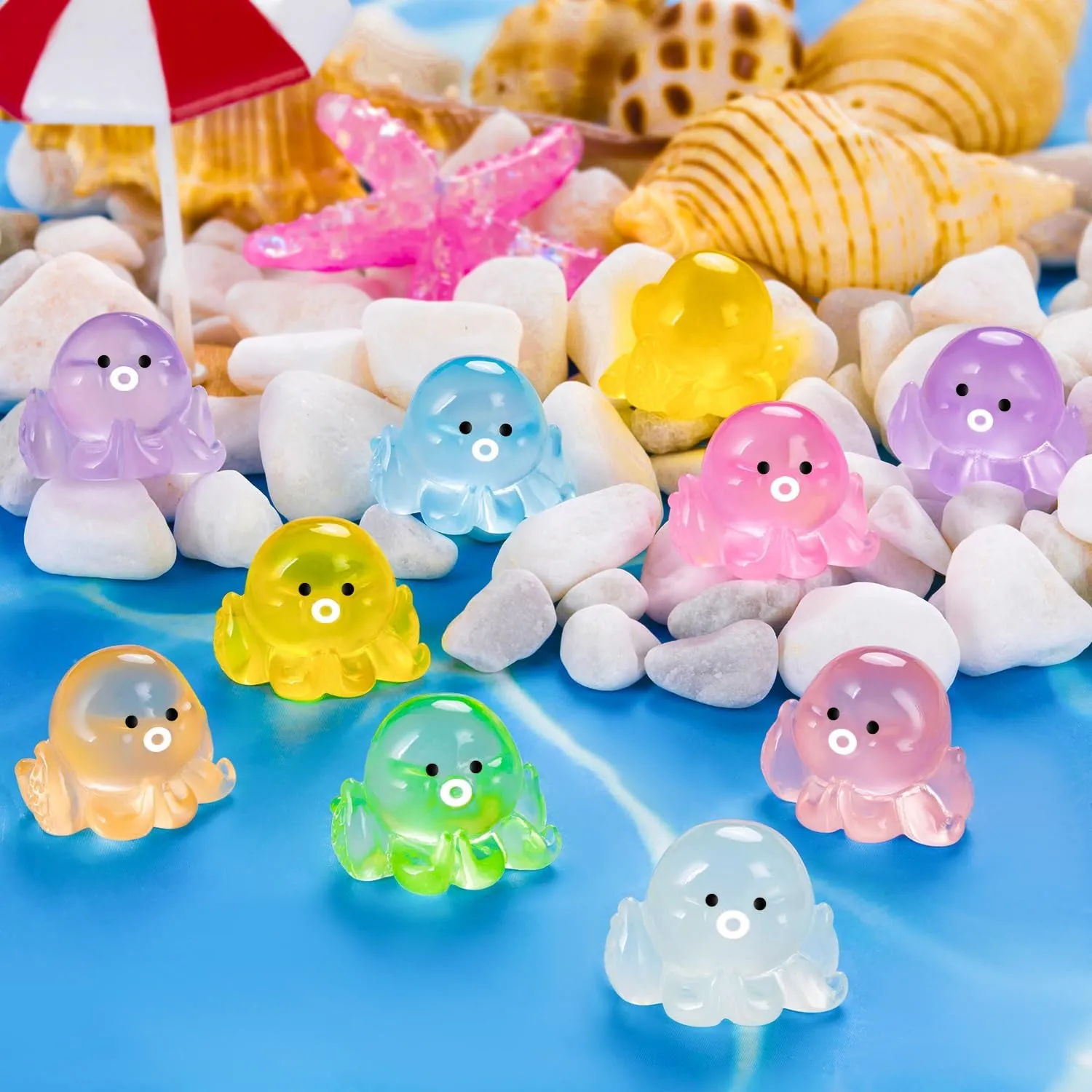 144Pcs Luminous Mini Resin Octopus, Miniature Octopus, Glow in The Dark Tiny Octopus Ornament for Garden Landscape Aquarium Dollhouse Birthday Party Room Crafts Decor