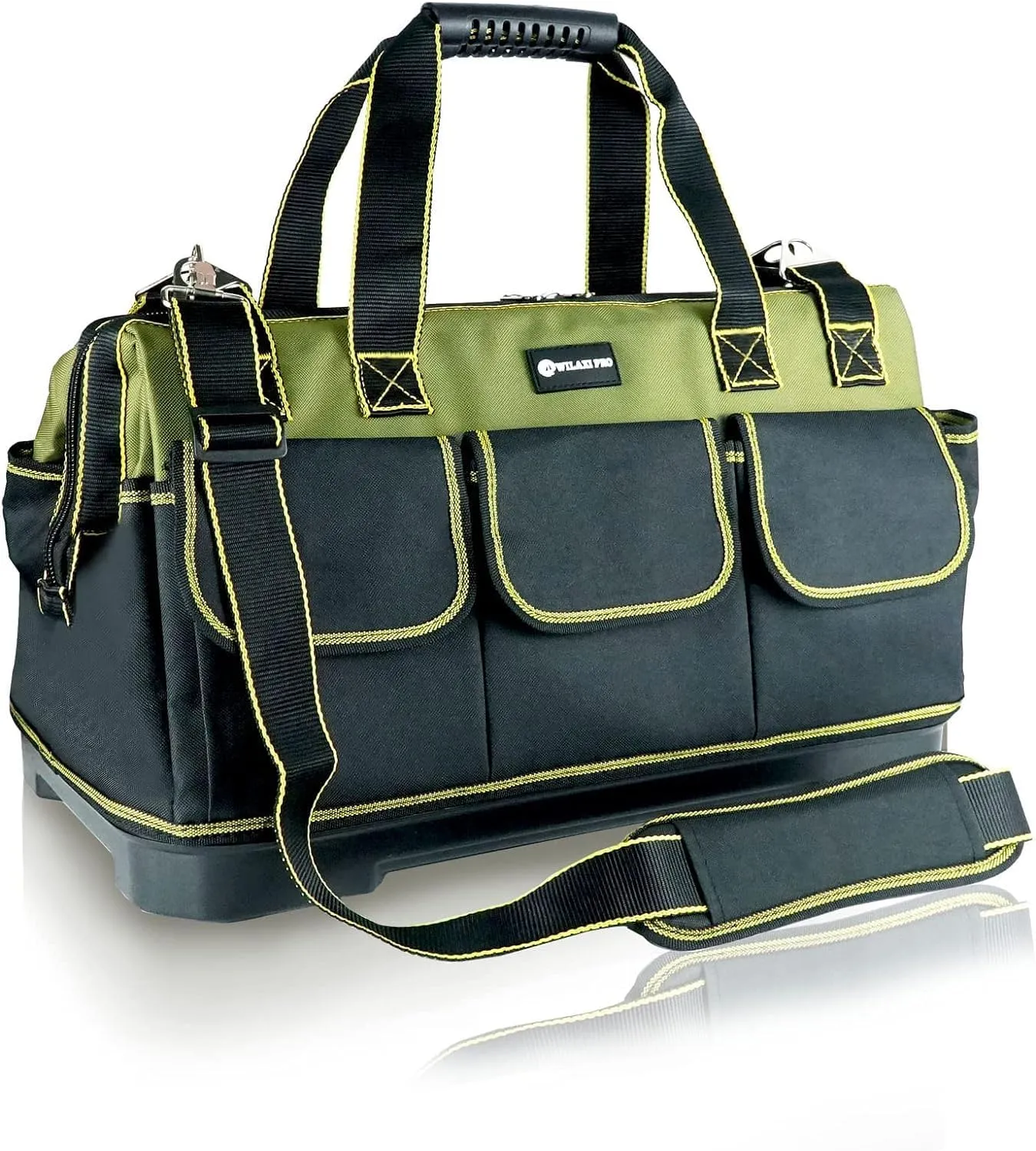 15 Inch Canvas Wide Mouth Tool Bag, Heavy Duty Tool Bag Organizer Bag for Men Women, with Waterproof Strong Molded Base, Suitable for Construction Site Electrician