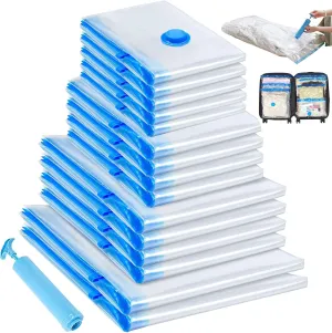 15 Pack Vacuum Storage Bags,Vacuum Seal Bags for Clothing with Hand Pump, 2 Jumbo 4 Large 4 Medium 5 Small, 80% Space Saver Bags for Clothes, Pillows, Comforters and Blankets, Home Travel Essentials