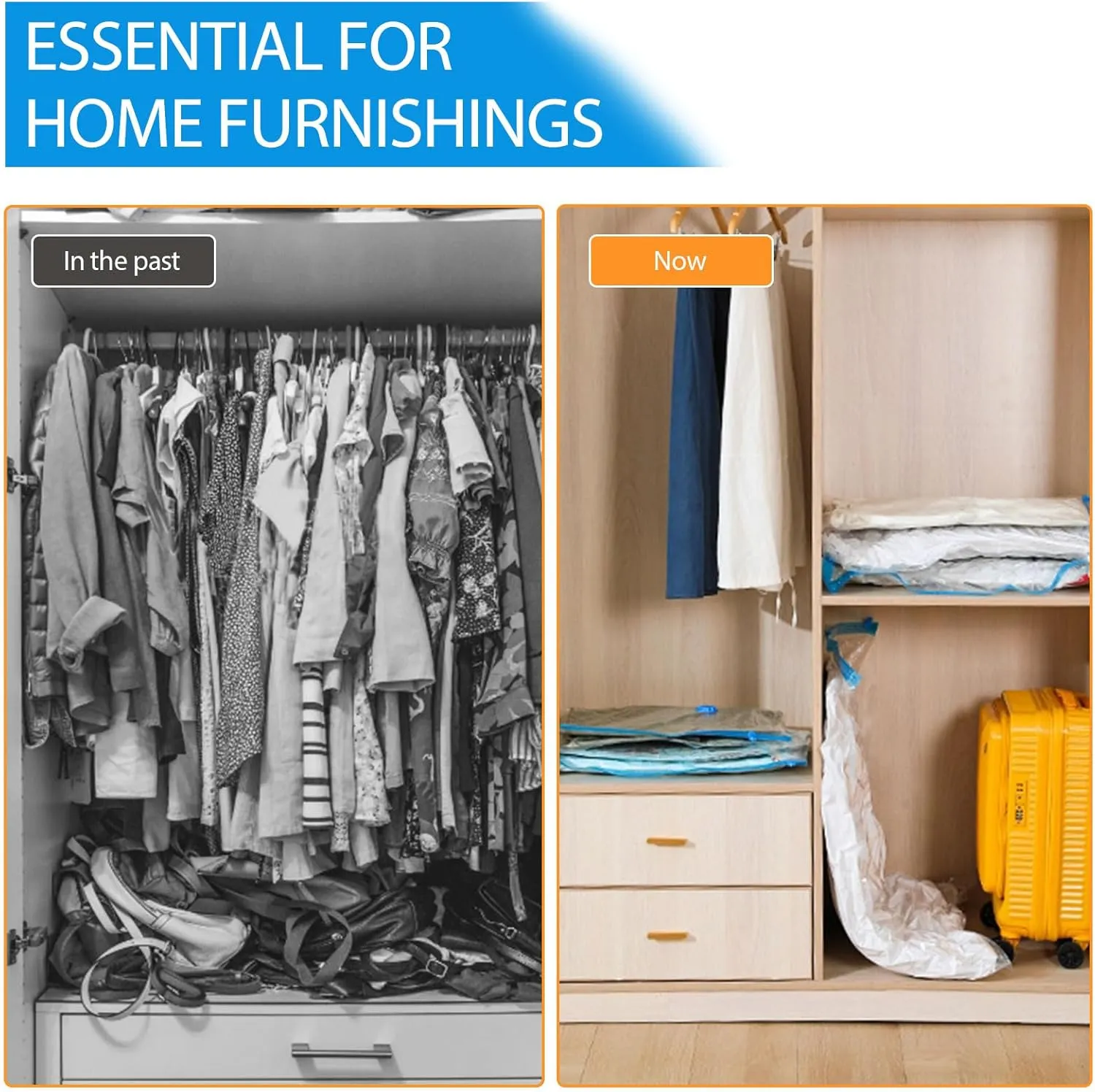 15 Pack Vacuum Storage Bags,Vacuum Seal Bags for Clothing with Hand Pump, 2 Jumbo 4 Large 4 Medium 5 Small, 80% Space Saver Bags for Clothes, Pillows, Comforters and Blankets, Home Travel Essentials
