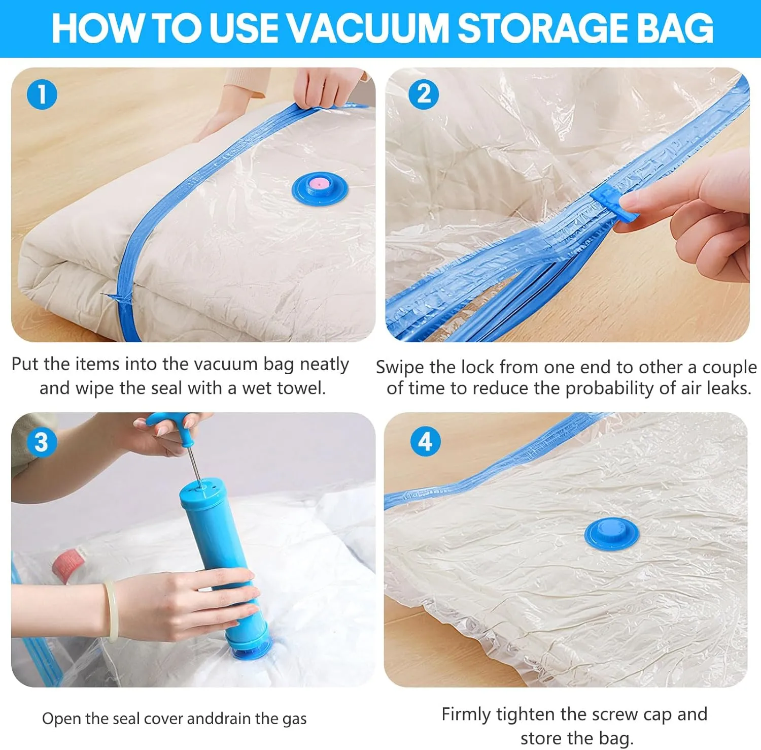 15 Pack Vacuum Storage Bags,Vacuum Seal Bags for Clothing with Hand Pump, 2 Jumbo 4 Large 4 Medium 5 Small, 80% Space Saver Bags for Clothes, Pillows, Comforters and Blankets, Home Travel Essentials