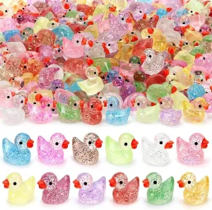 150 Pcs Glitter Resin Ducks Mini Ducks for DIY Garden Micro Landscape Aquarium Potted Dollhouse Decoration Decor