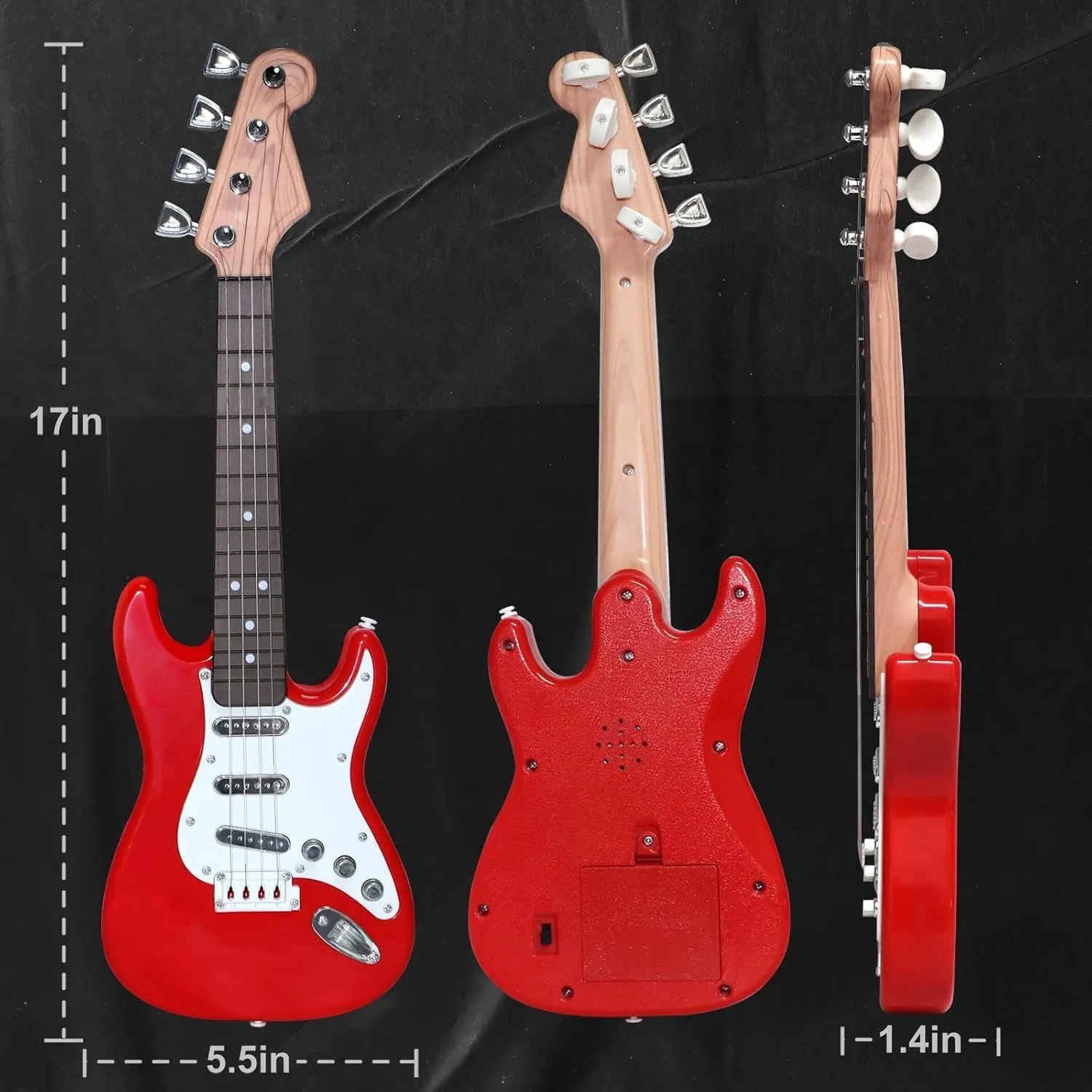 16 inch Mini Guitar Toy for Kids,Portable Electronic Red Guitar Musical Instrument Toy, Birthday Gifts for Beginner Children Toddler Boys Girls Age 3-6