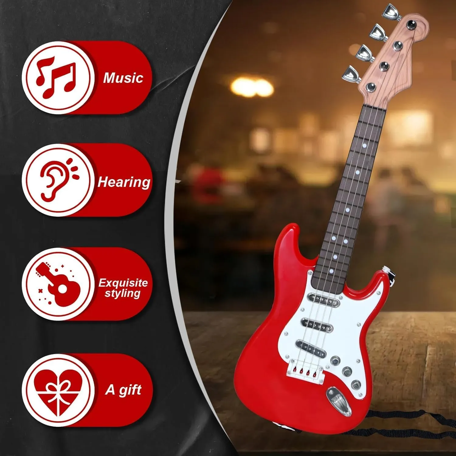16 inch Mini Guitar Toy for Kids,Portable Electronic Red Guitar Musical Instrument Toy, Birthday Gifts for Beginner Children Toddler Boys Girls Age 3-6