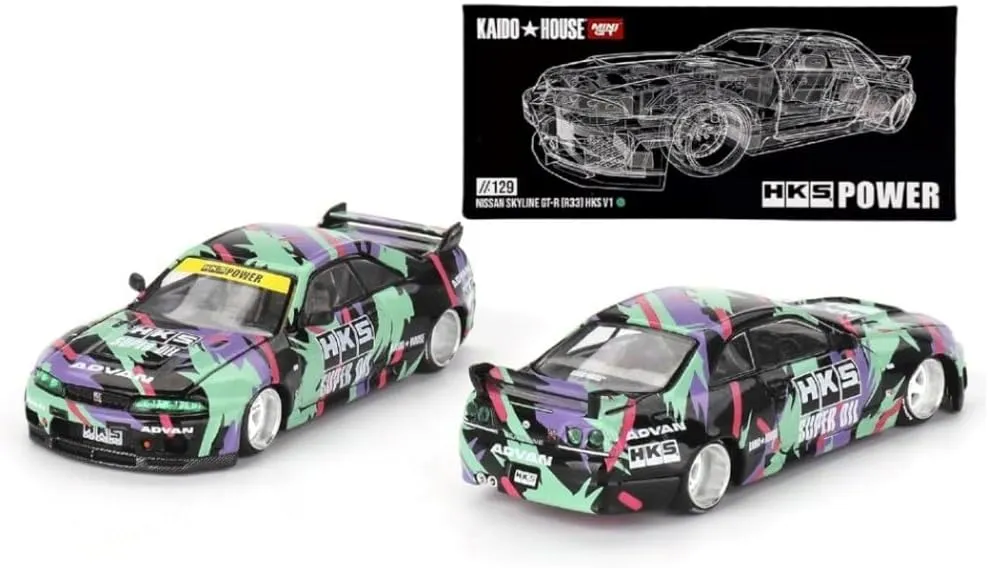1:64 Scale Diecast Model Car Compatible with Nissan Skyline GT-R (R33) HKS V1 Limited Edition by Kaido House