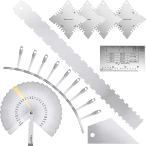 17 Pieces Guitar Luthier Tools Set Guitar Radius Gauge String Action Ruler Feeler Notched Radius Gauges Neck Notched Straight Edge Fret Rocker for Electric Guitar Setup