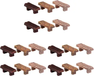 18Pcs Mini Resin Bench Decor, Dollhouse Park Bench Miniature Wooden Chair Furniture Set Doll House Wood Stool Small Zen Garden Ornaments Bonsai Decorations