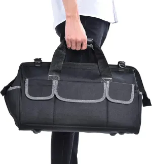 19in Electrician Tool Bag with Wide Opening Design, MultiPocket Interior, Adjustable Shoulder Strap, Oxford Cloth Construction for Hardware Storage and