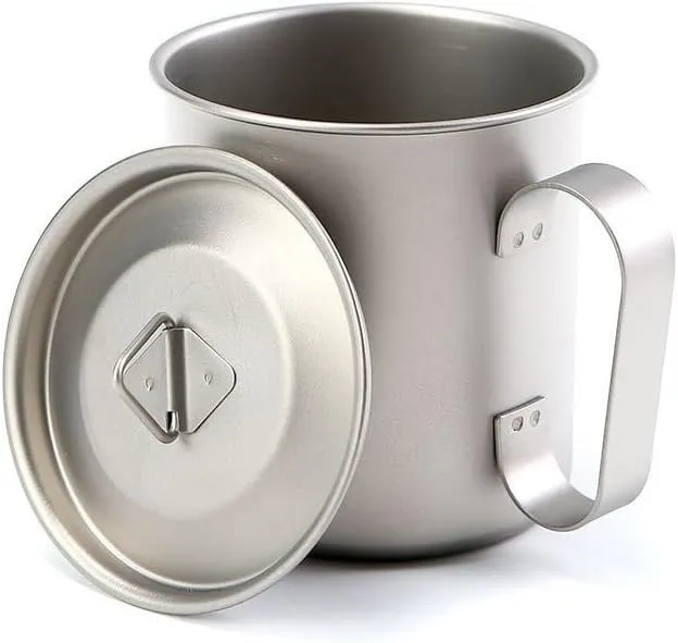 1PC Pure Titanium Fixed Handle Coffee Cup Outdoor Portable Large Capacity Water Cup(500ML)