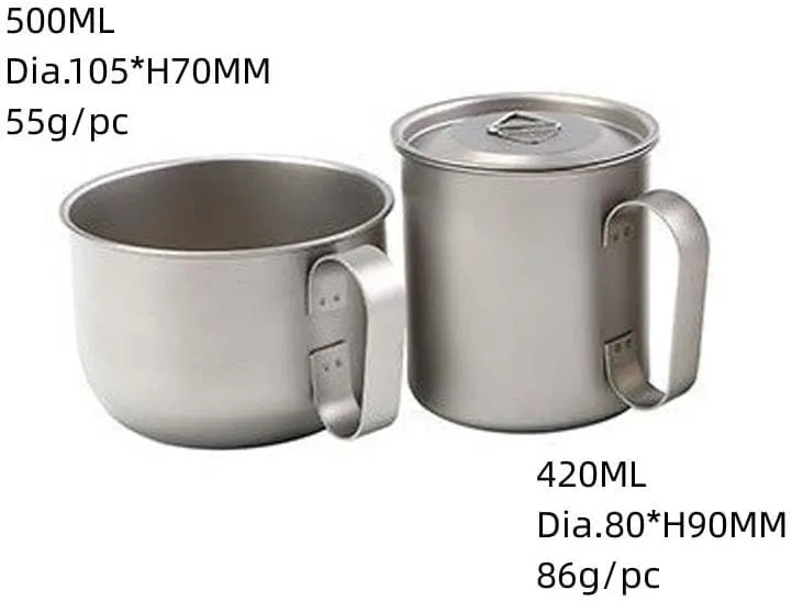 1PC Pure Titanium Fixed Handle Coffee Cup Outdoor Portable Large Capacity Water Cup(500ML)