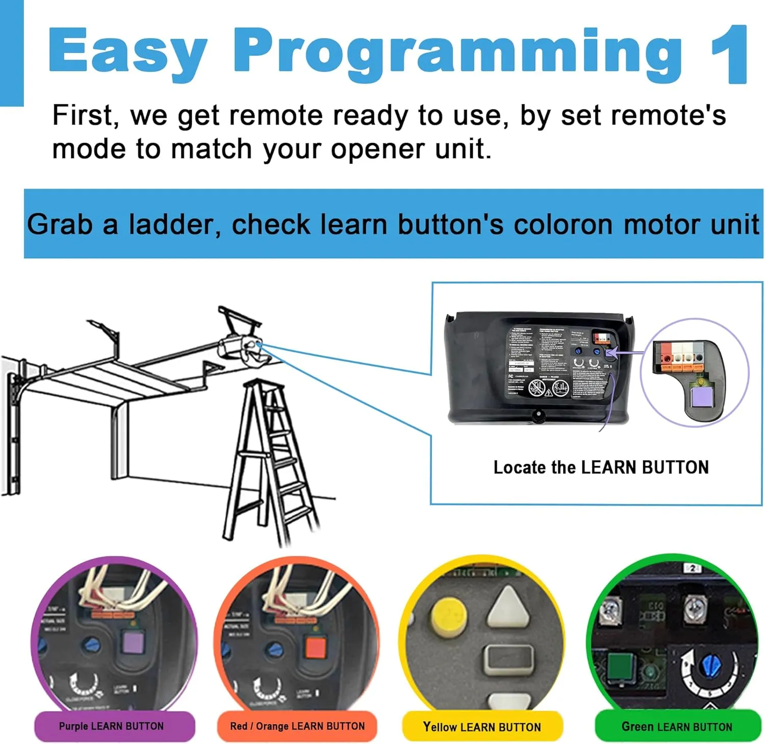 2 Garage Door Opener Remote for LiftMaster Chamberlain Craftsman Garage Door Opener Remote 891LM 893LM 893Max 371LM 971LM 973LM Purple Red Orange Yellow Learn Button Garage Door Openers