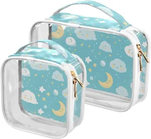 2 Pack clear Boho Blue Simple hanging toiletry bags TSA approved multifunctional travel makeup bag shaving essentials