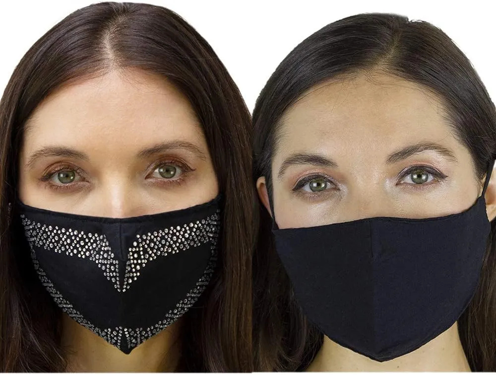 2 Pack Jessica McClintock Face Masks | 1 Solid Black 1 Rhinestone |