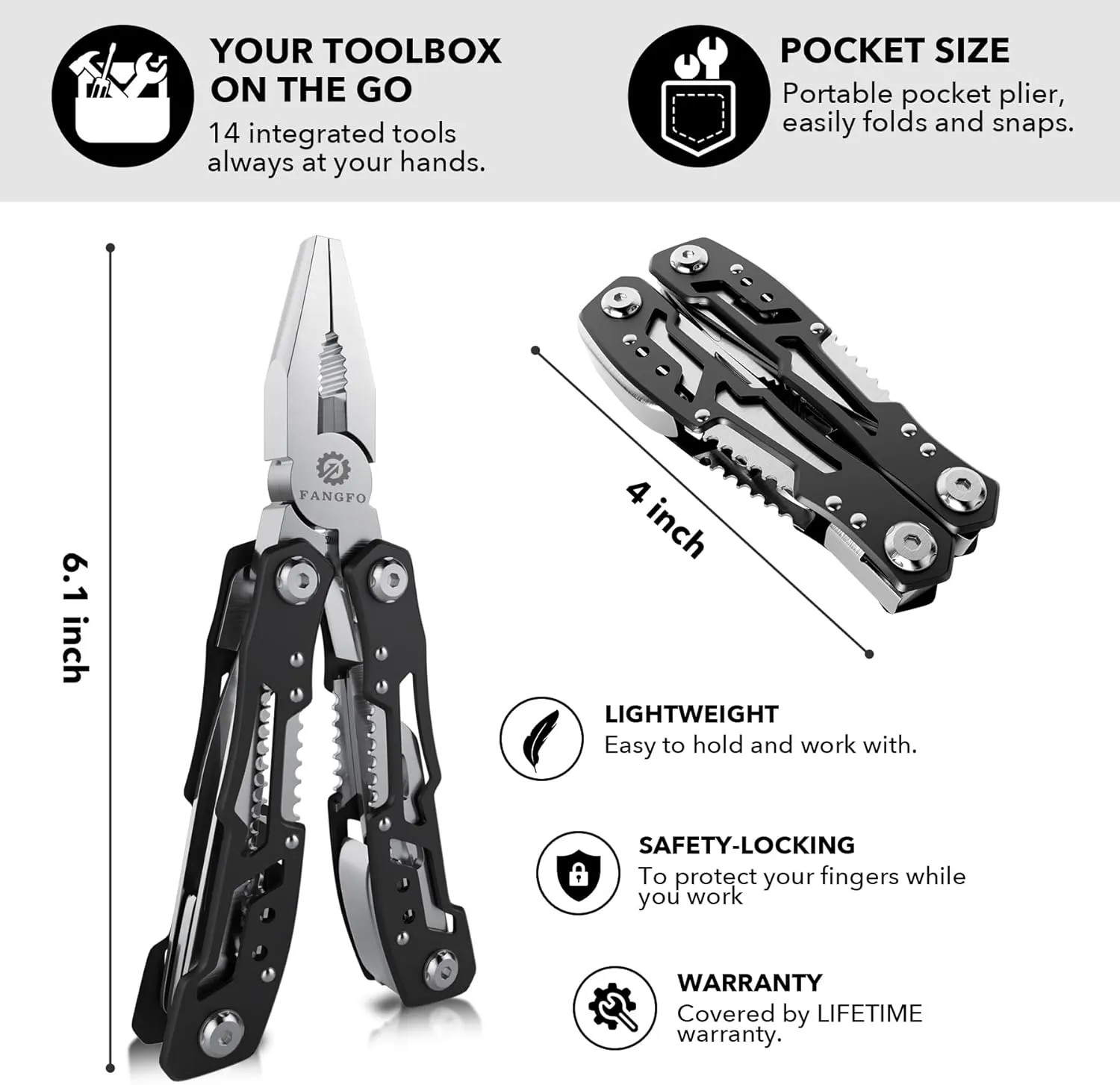 2 Pcs 14-In-1 multi tool pocket knife, Multi tool with Safety Locking- Stainless Steel,