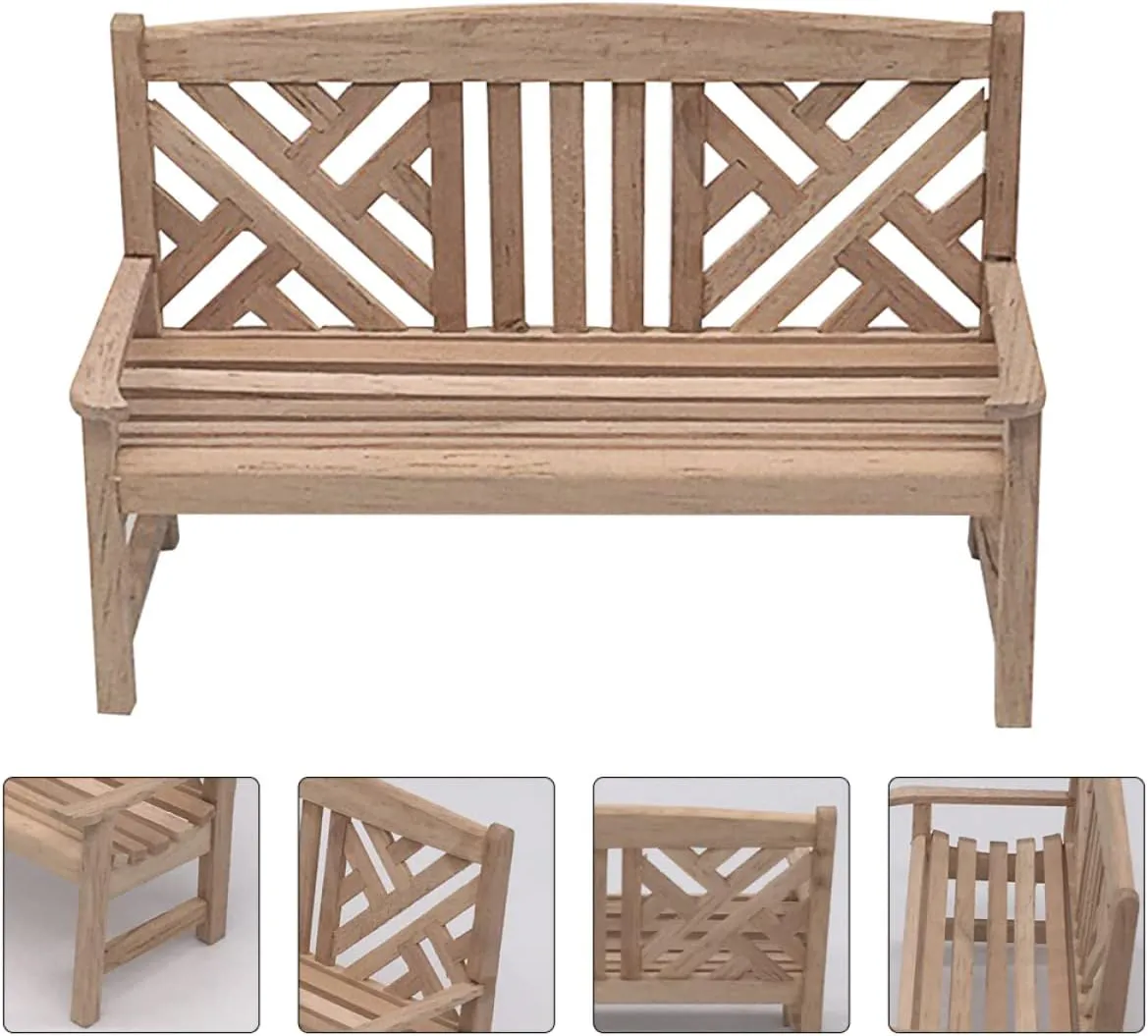 2 pcs Artificial Park Craft Miniature Village Desktop for Unpainted Toy Scene Home / Scale Props Patio Benches Chair Mini Decorations Model Wooden House Landscape Furniture