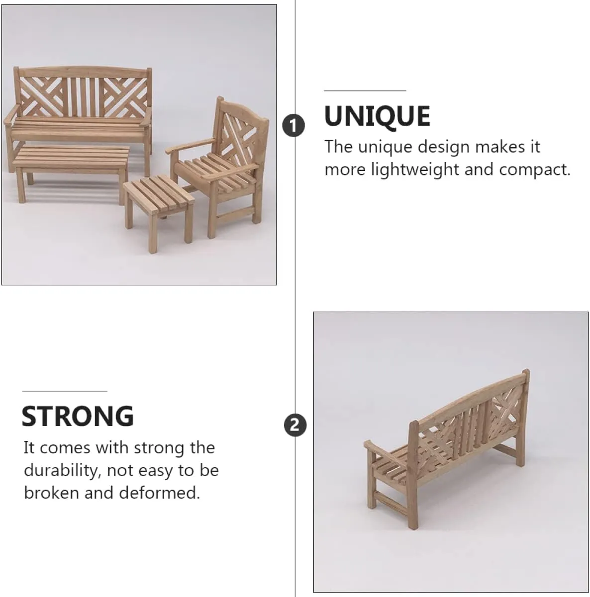2 pcs Artificial Park Craft Miniature Village Desktop for Unpainted Toy Scene Home / Scale Props Patio Benches Chair Mini Decorations Model Wooden House Landscape Furniture