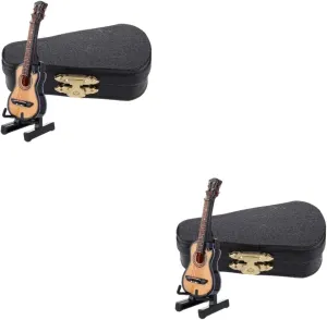 2 Sets Mini Electric Guitar Model Statue Boys and Girls Toy Guitar Decorative Desktop Adornment