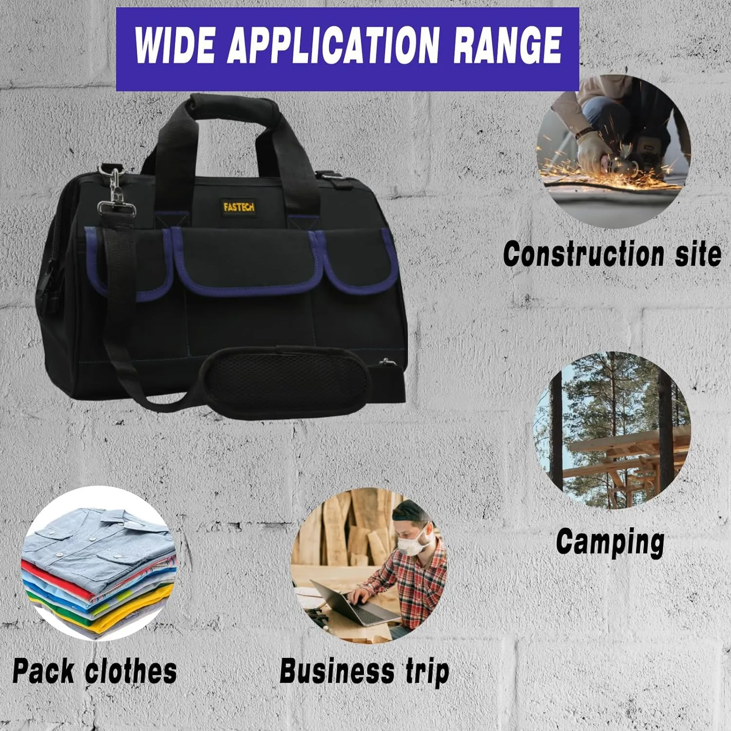 20 Inch Tool Bag, Waterproof Wide Mouth Tool Kit, Heavy Duty Tool Bag Organizer With Shoulder Straps, Tool Storage Package For Men/Women (20IN DarkBlue)