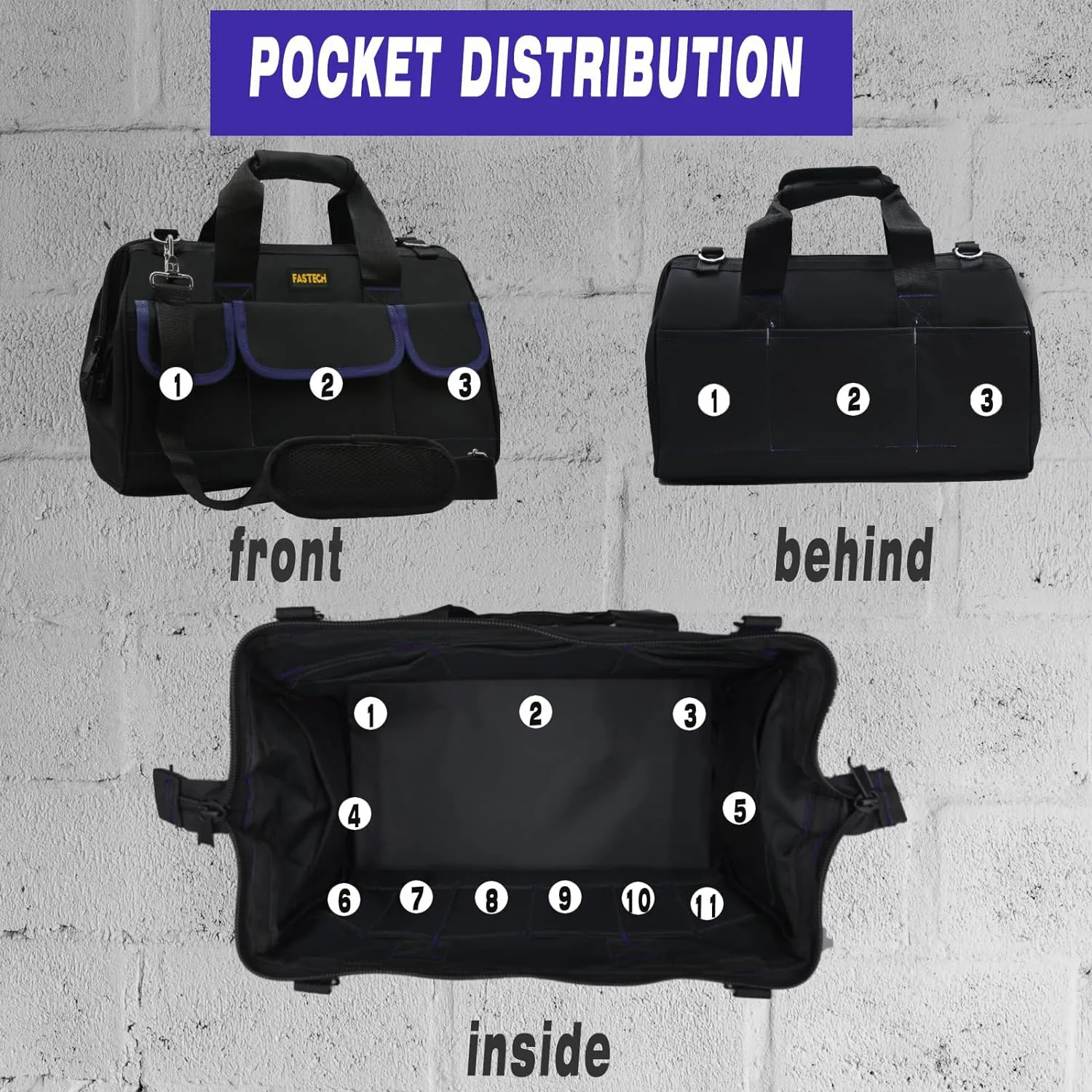 20 Inch Tool Bag, Waterproof Wide Mouth Tool Kit, Heavy Duty Tool Bag Organizer With Shoulder Straps, Tool Storage Package For Men/Women (20IN DarkBlue)