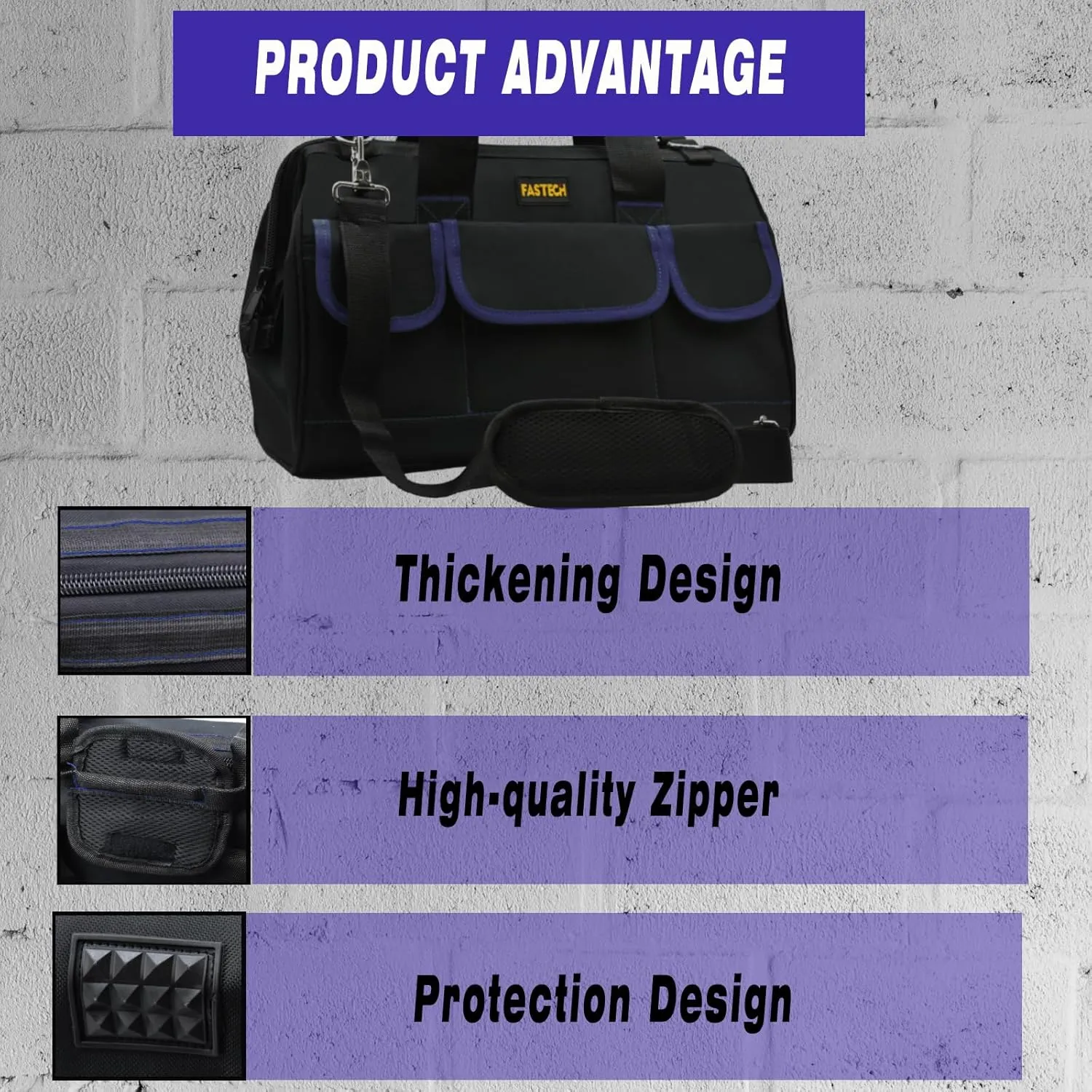 20 Inch Tool Bag, Waterproof Wide Mouth Tool Kit, Heavy Duty Tool Bag Organizer With Shoulder Straps, Tool Storage Package For Men/Women (20IN DarkBlue)