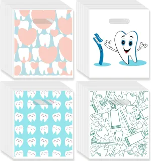 200 Pcs Dental Bags, 9 x 8 Inches Tooth Patient Care Goodie Bags for Clinics, Schools & Patient Use (Style 2)