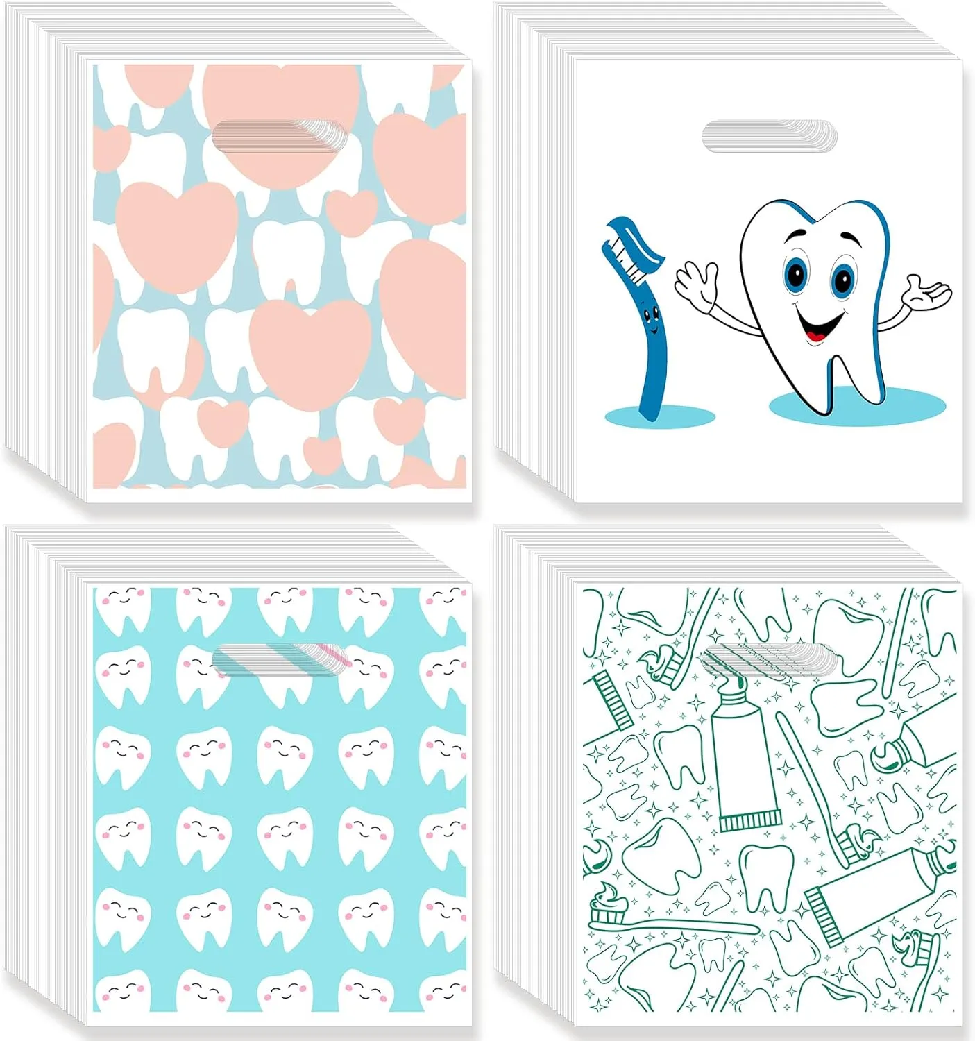 200 Pcs Dental Bags, 9 x 8 Inches Tooth Patient Care Goodie Bags for Clinics, Schools & Patient Use (Style 2)