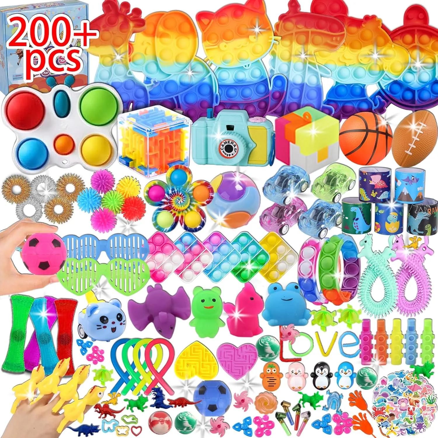 200 Pcs Party Favors for Kids, Fidget Toys Bulk, Birthday Gift Toys, Stocking Stuffers, Treasure Box Birthday Party, Goodie Bag Stuffers, Carnival Prizes, Pinata Filler for Classroom