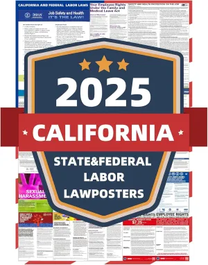 2025 California State and Federal Labor Laws Poster - English Version - OSHA Workplace Compliant - UV Waterproof Laminated 24" x 36" - Mandatory Regulations Posting for Employees